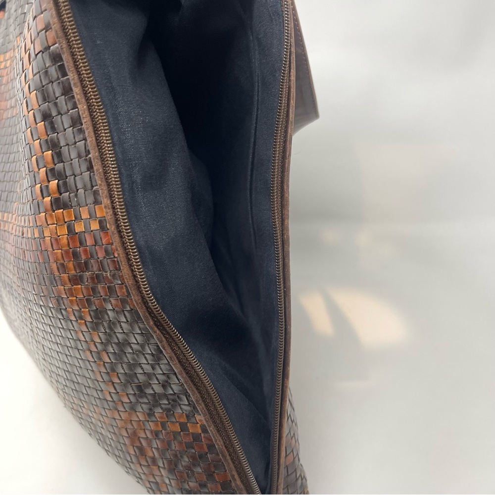 Vintage CEM Woven Leather Shoulder Bag | Brown Check | Boho Artisan Tote - Picture 13 of 13